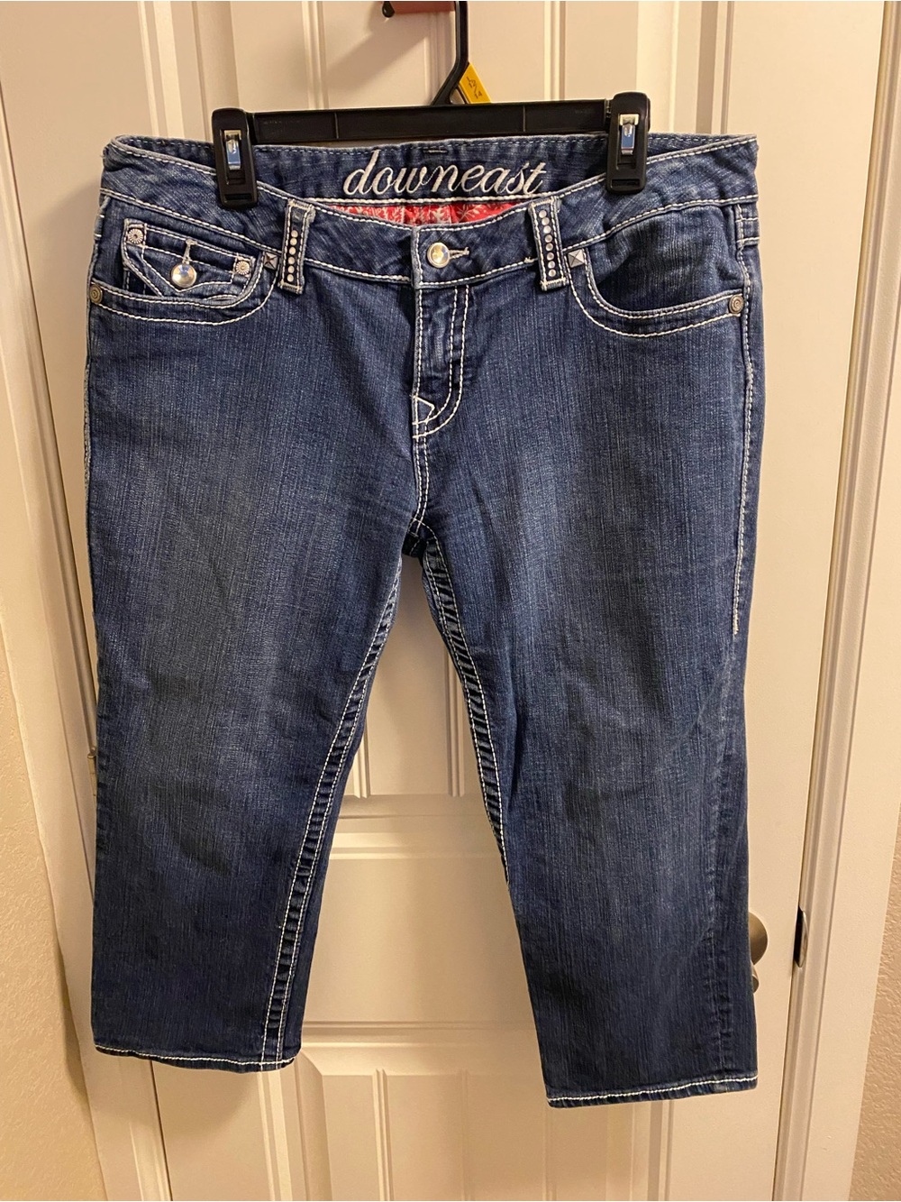 Downeast Jeans 32 Capri Length Bling Stretch Blue Denim 14 Capris